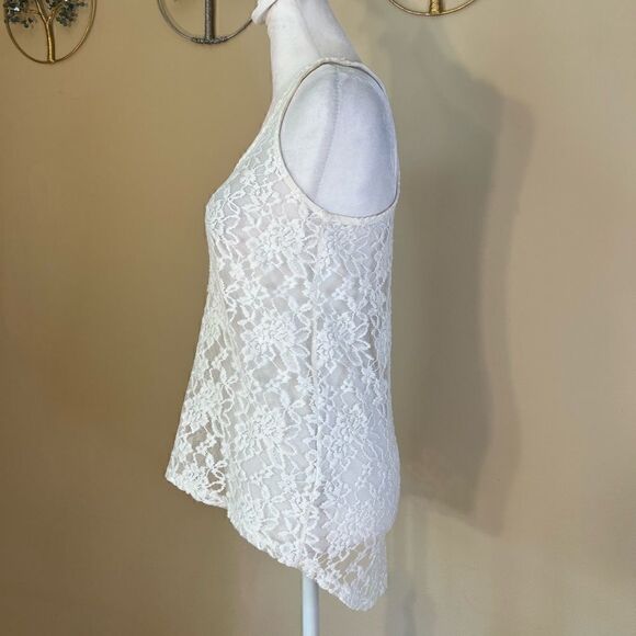 Body Central White Sheer Lace Racerback Tank Top Small - Picture 2 of 7